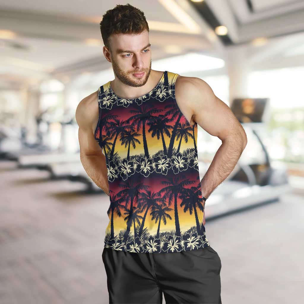 Hawaii Hibiscus Palm Tree Sunset Men Tank Top Tropical Style - Wonder Print Shop
