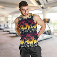 Hawaii Hibiscus Palm Tree Sunset Men Tank Top Tropical Style - Wonder Print Shop