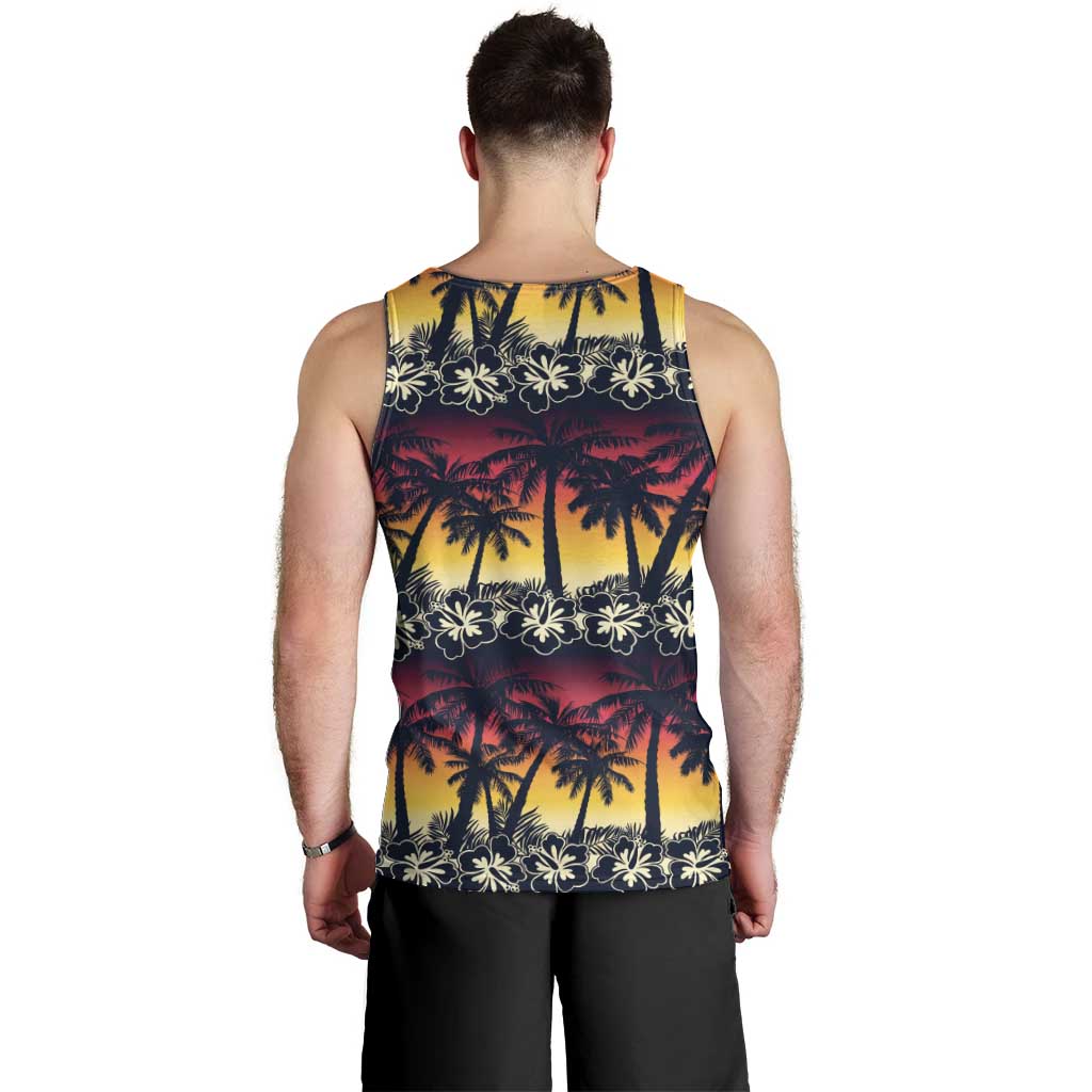 Hawaii Hibiscus Palm Tree Sunset Men Tank Top Tropical Style - Wonder Print Shop
