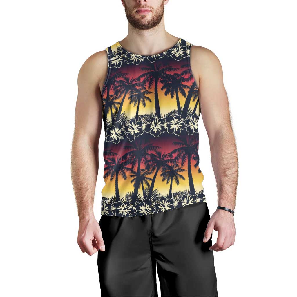 Hawaii Hibiscus Palm Tree Sunset Men Tank Top Tropical Style - Wonder Print Shop