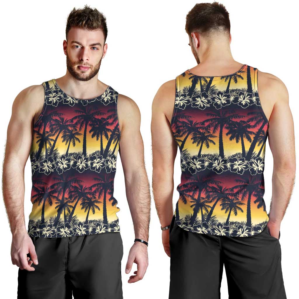 Hawaii Hibiscus Palm Tree Sunset Men Tank Top Tropical Style - Wonder Print Shop