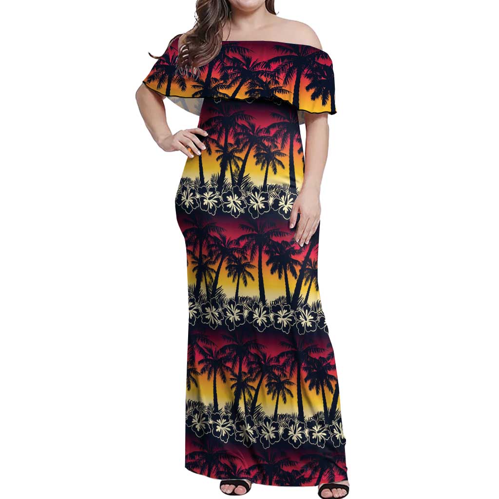 Hawaii Hibiscus Palm Tree Sunset Off Shoulder Maxi Dress Tropical Style - Wonder Print Shop