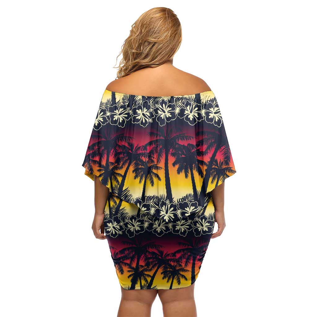 Hawaii Hibiscus Palm Tree Sunset Off Shoulder Short Dress Tropical Style - Wonder Print Shop