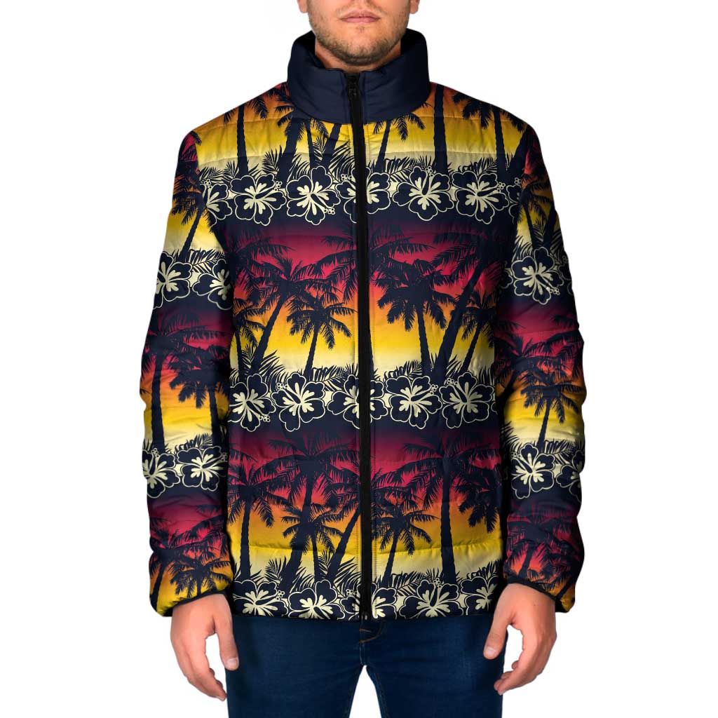 Hawaii Hibiscus Palm Tree Sunset Padded Jacket Tropical Style - Wonder Print Shop