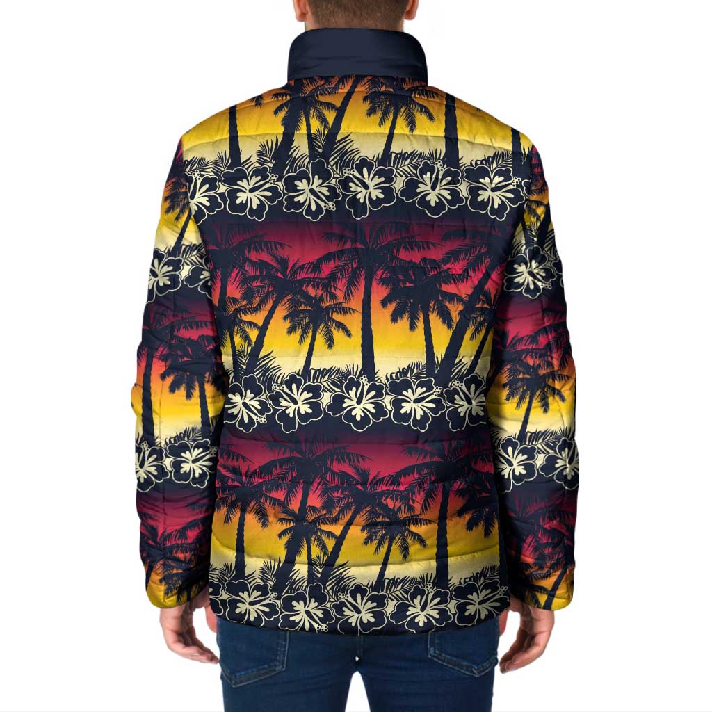 Hawaii Hibiscus Palm Tree Sunset Padded Jacket Tropical Style - Wonder Print Shop