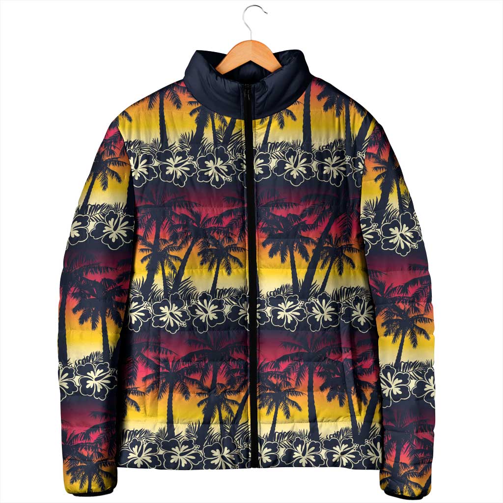 Hawaii Hibiscus Palm Tree Sunset Padded Jacket Tropical Style - Wonder Print Shop