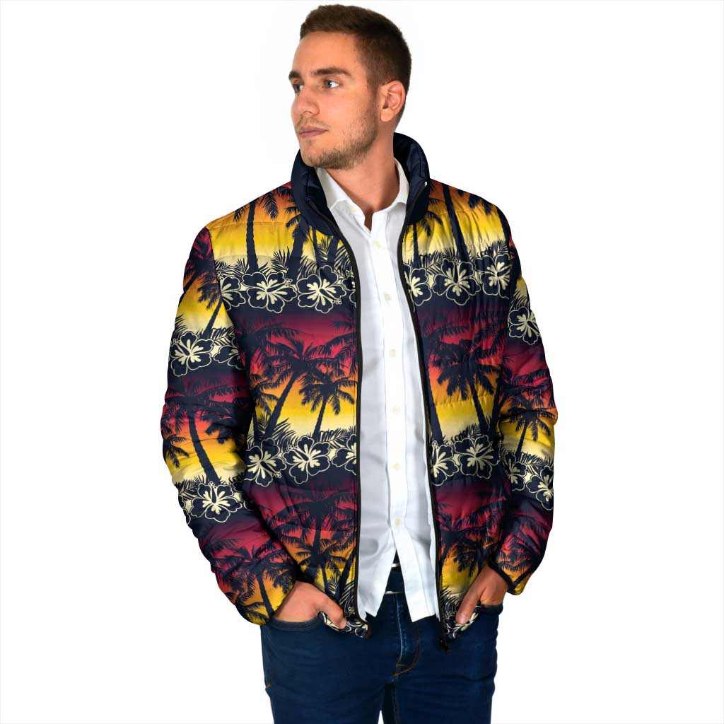 Hawaii Hibiscus Palm Tree Sunset Padded Jacket Tropical Style - Wonder Print Shop