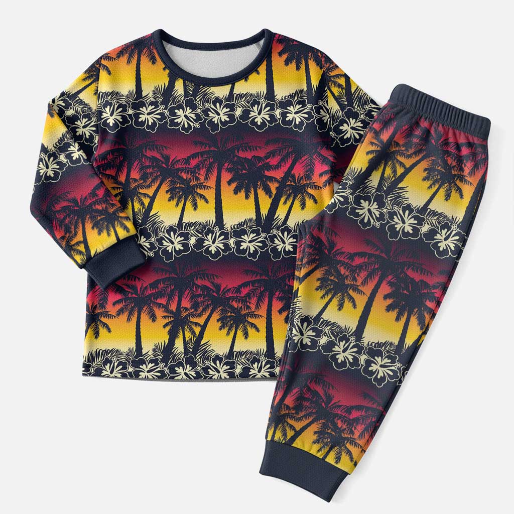 Hawaii Hibiscus Palm Tree Sunset Christmas Pajama Set Tropical Style - Wonder Print Shop