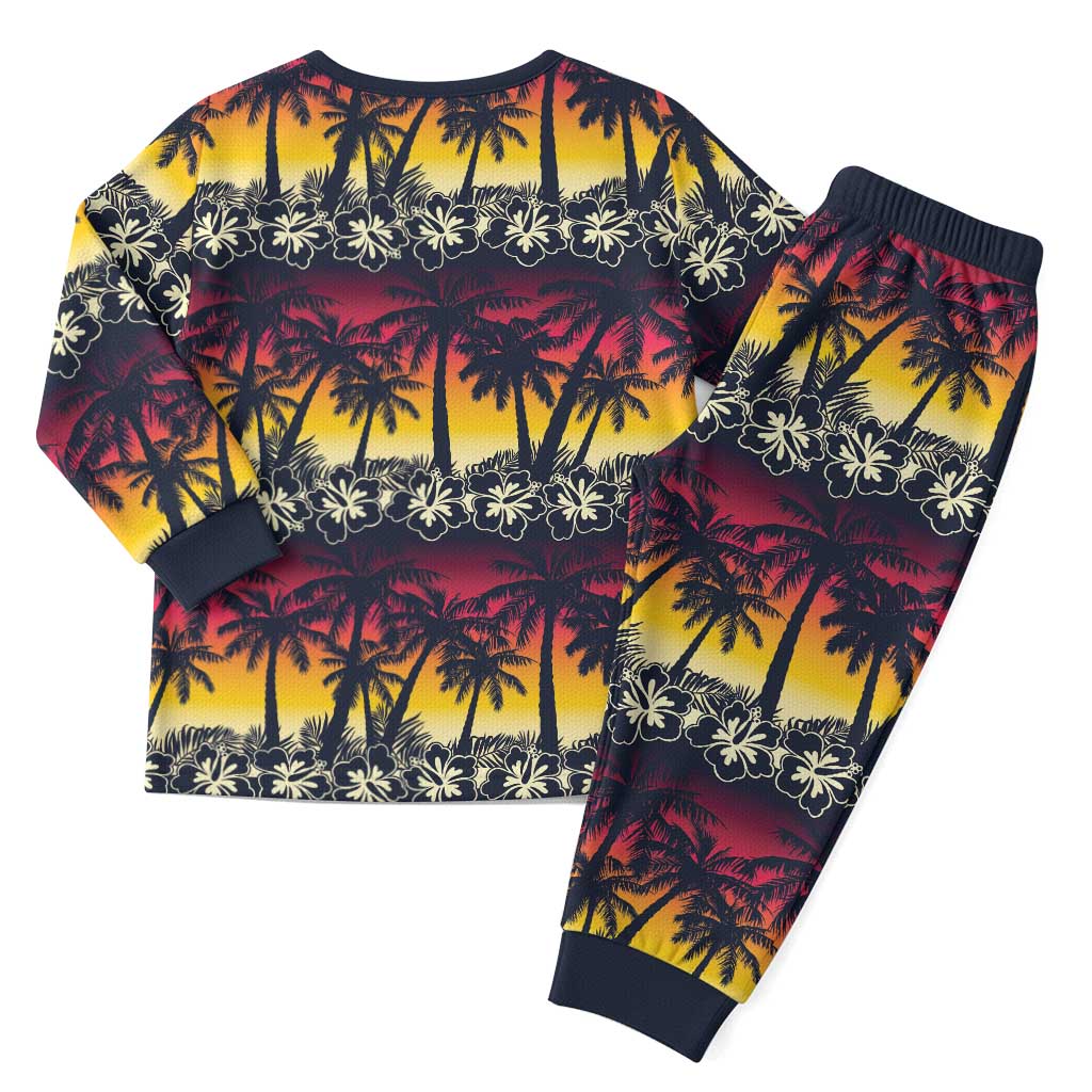 Hawaii Hibiscus Palm Tree Sunset Christmas Pajama Set Tropical Style - Wonder Print Shop