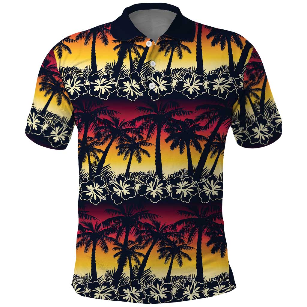 Hawaii Hibiscus Palm Tree Sunset Polo Shirt Tropical Style - Wonder Print Shop