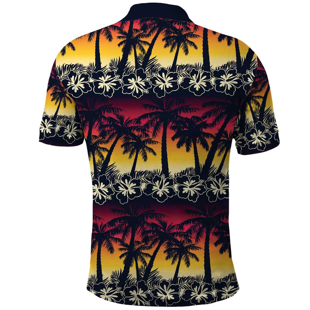Hawaii Hibiscus Palm Tree Sunset Polo Shirt Tropical Style - Wonder Print Shop