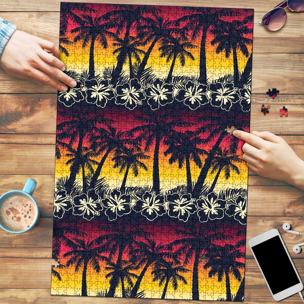 Hawaii Hibiscus Palm Tree Sunset Puzzle Tropical Style - Wonder Print Shop