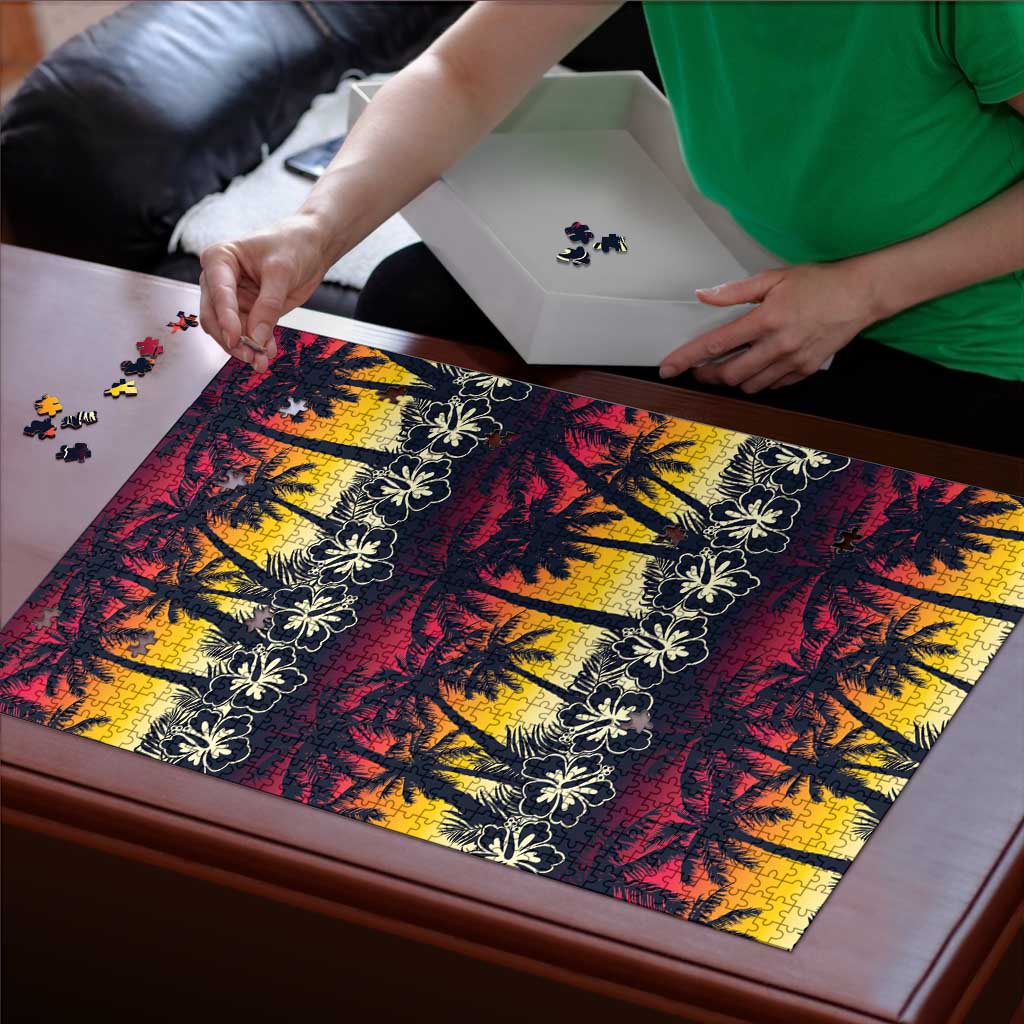 Hawaii Hibiscus Palm Tree Sunset Puzzle Tropical Style - Wonder Print Shop