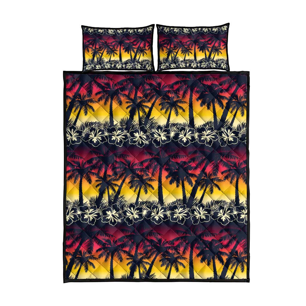 Hawaii Hibiscus Palm Tree Sunset Quilt Bed Set Tropical Style - Wonder Print Shop