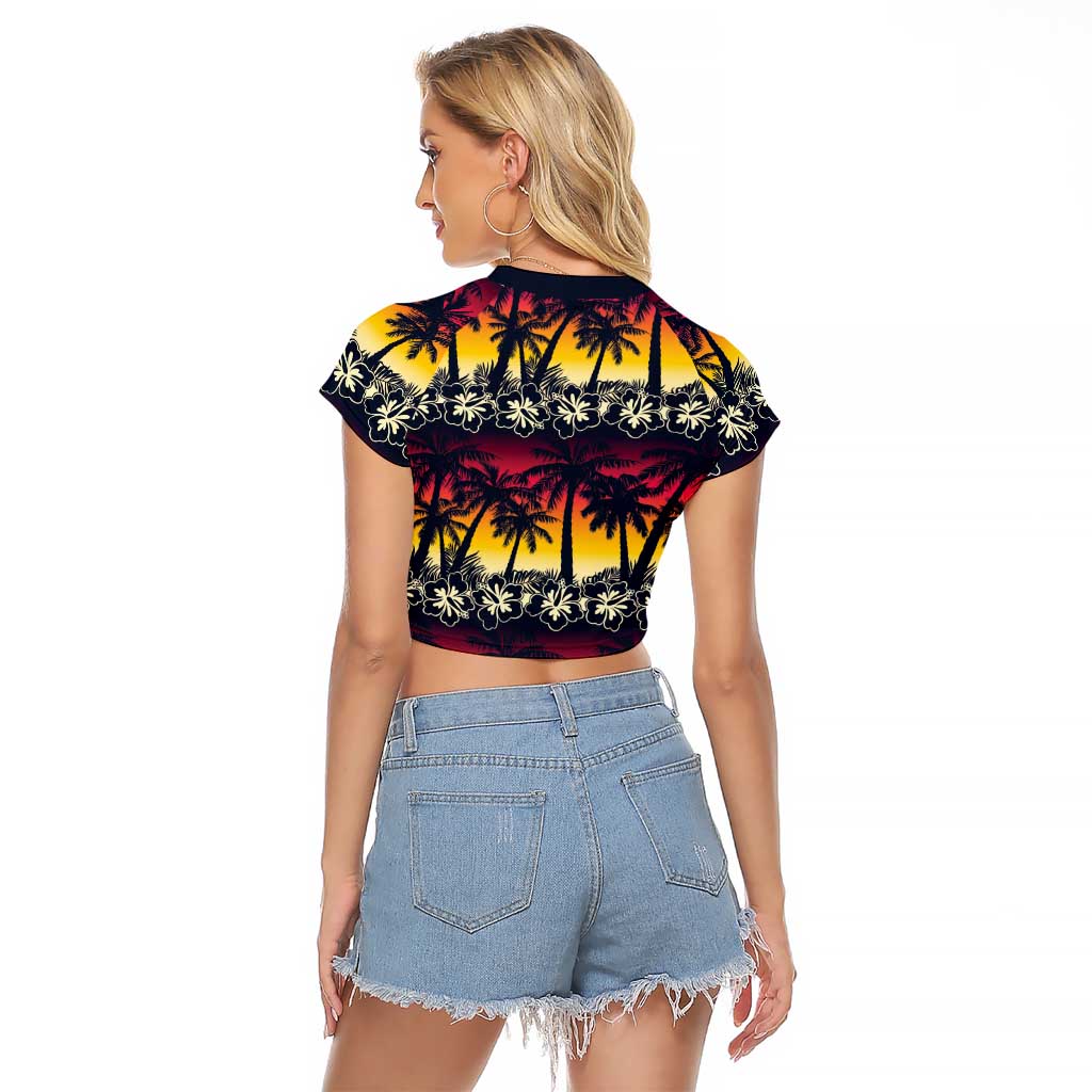Hawaii Hibiscus Palm Tree Sunset Raglan Cropped T Shirt Tropical Style - Wonder Print Shop