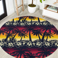 Hawaii Hibiscus Palm Tree Sunset Round Carpet Tropical Style - Wonder Print Shop