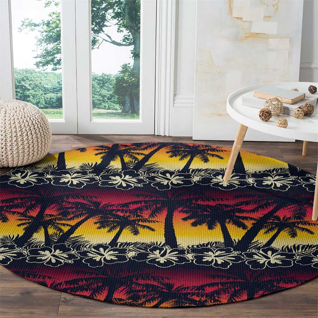 Hawaii Hibiscus Palm Tree Sunset Round Carpet Tropical Style - Wonder Print Shop