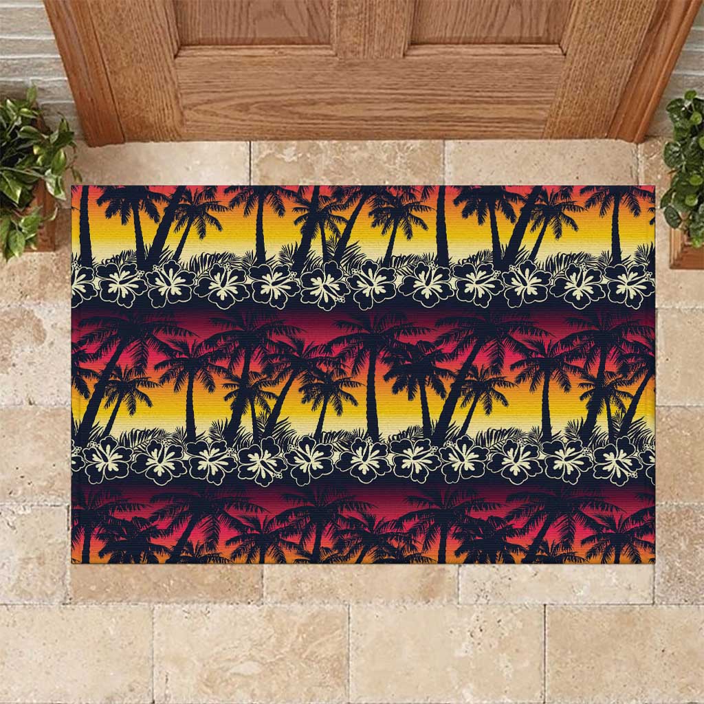 Hawaii Hibiscus Palm Tree Sunset Rubber Doormat Tropical Style - Wonder Print Shop