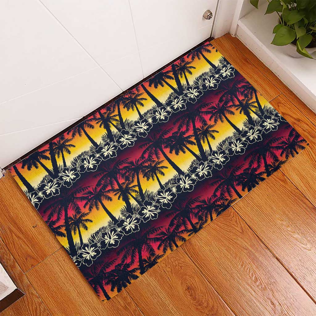 Hawaii Hibiscus Palm Tree Sunset Rubber Doormat Tropical Style - Wonder Print Shop
