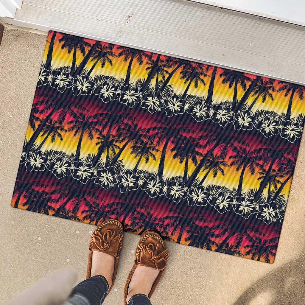 Hawaii Hibiscus Palm Tree Sunset Rubber Doormat Tropical Style - Wonder Print Shop
