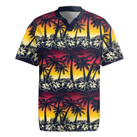 Hawaii Hibiscus Palm Tree Sunset Rugby Jersey Tropical Style - Wonder Print Shop