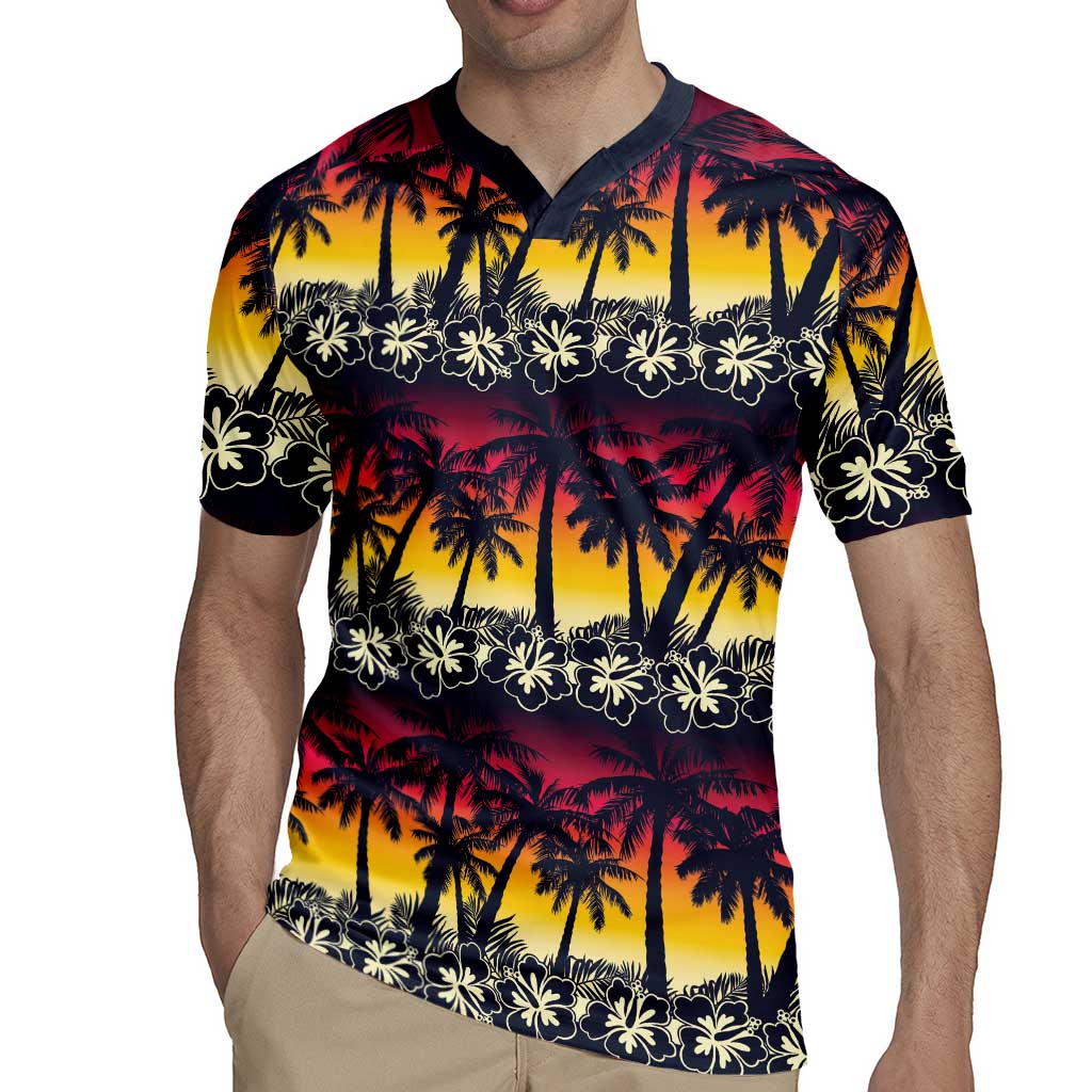 Hawaii Hibiscus Palm Tree Sunset Rugby Jersey Tropical Style - Wonder Print Shop