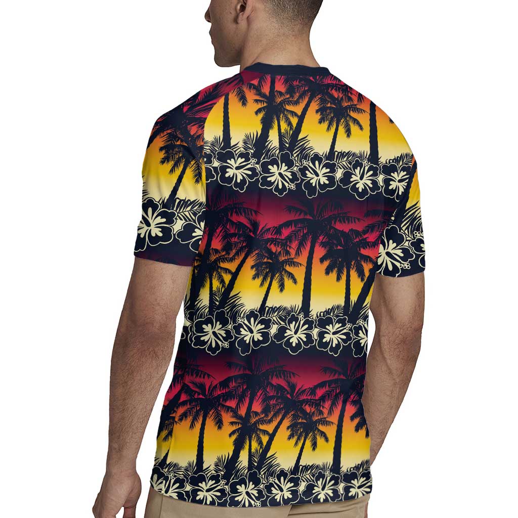 Hawaii Hibiscus Palm Tree Sunset Rugby Jersey Tropical Style - Wonder Print Shop