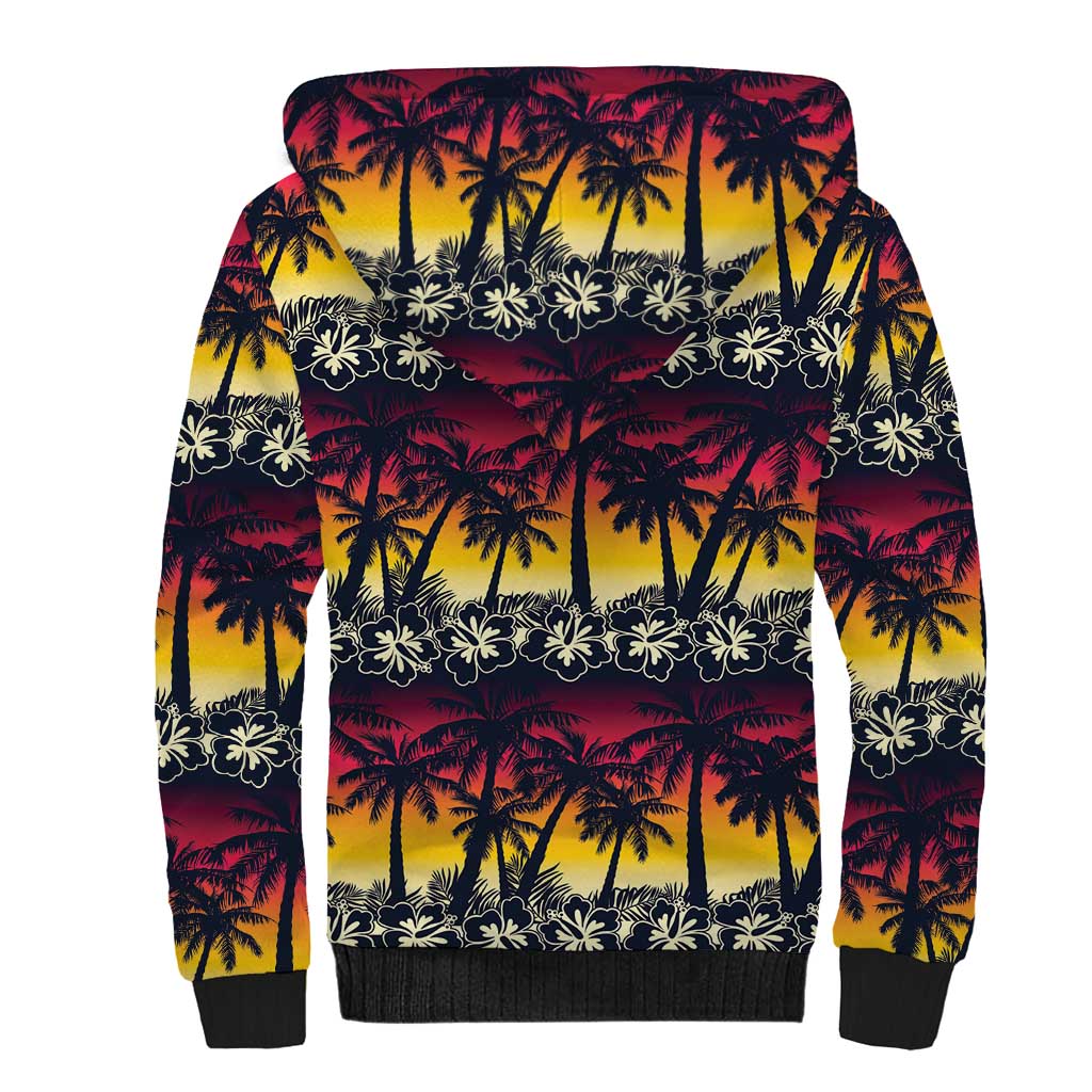 Hawaii Hibiscus Palm Tree Sunset Sherpa Hoodie Tropical Style - Wonder Print Shop