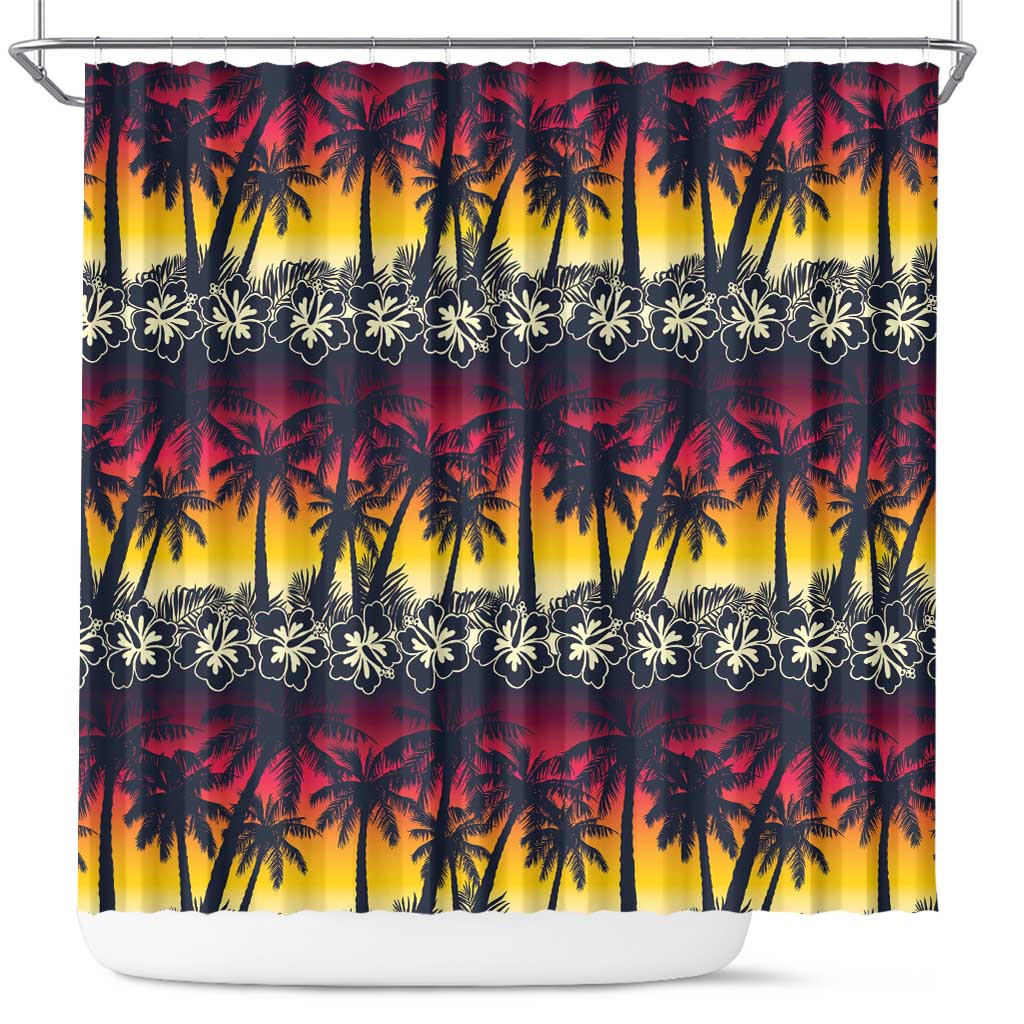 Hawaii Hibiscus Palm Tree Sunset Shower Curtain Tropical Style - Wonder Print Shop