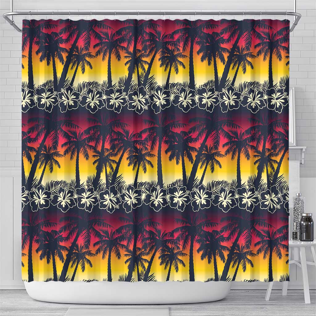 Hawaii Hibiscus Palm Tree Sunset Shower Curtain Tropical Style - Wonder Print Shop