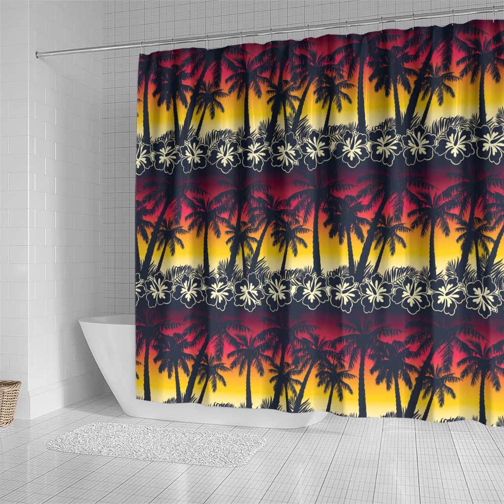 Hawaii Hibiscus Palm Tree Sunset Shower Curtain Tropical Style - Wonder Print Shop