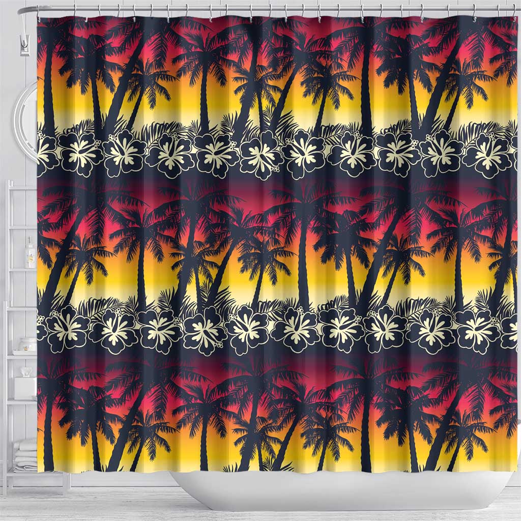 Hawaii Hibiscus Palm Tree Sunset Shower Curtain Tropical Style - Wonder Print Shop