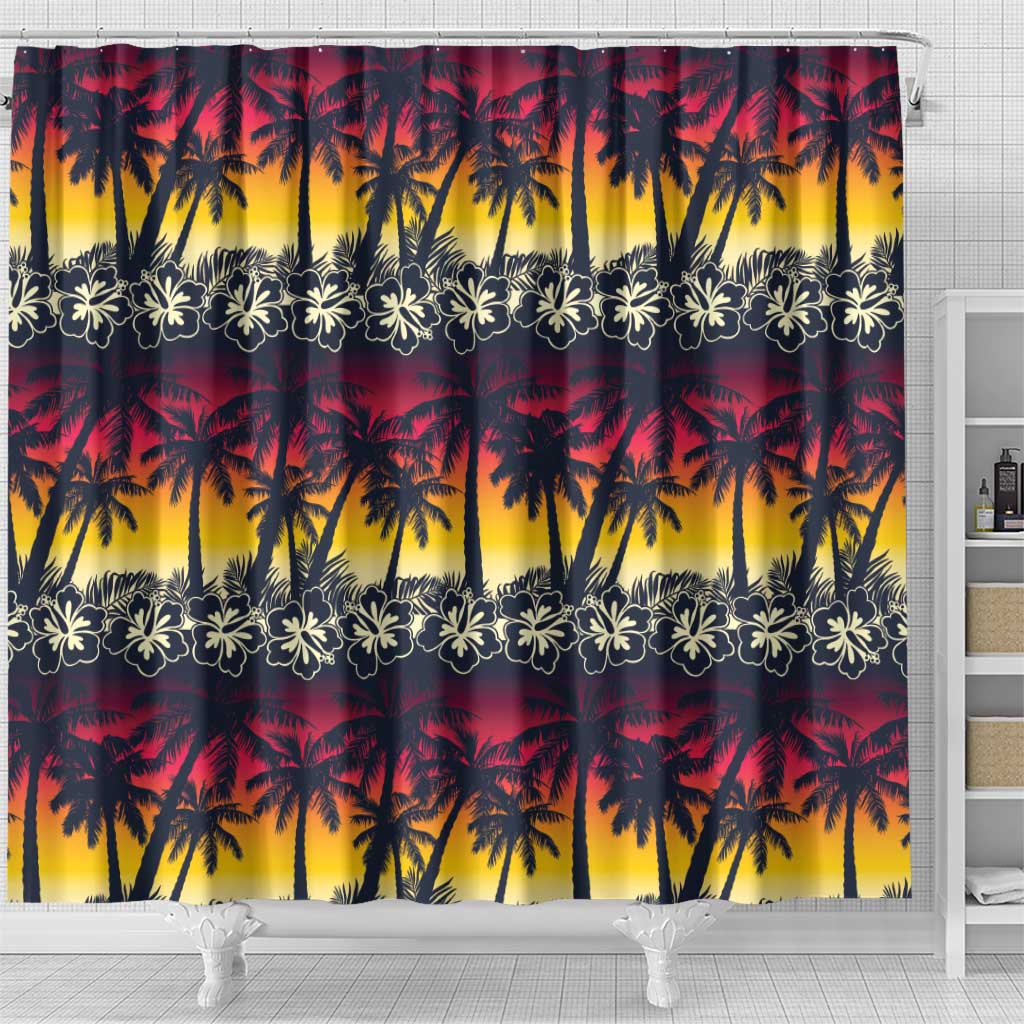 Hawaii Hibiscus Palm Tree Sunset Shower Curtain Tropical Style - Wonder Print Shop