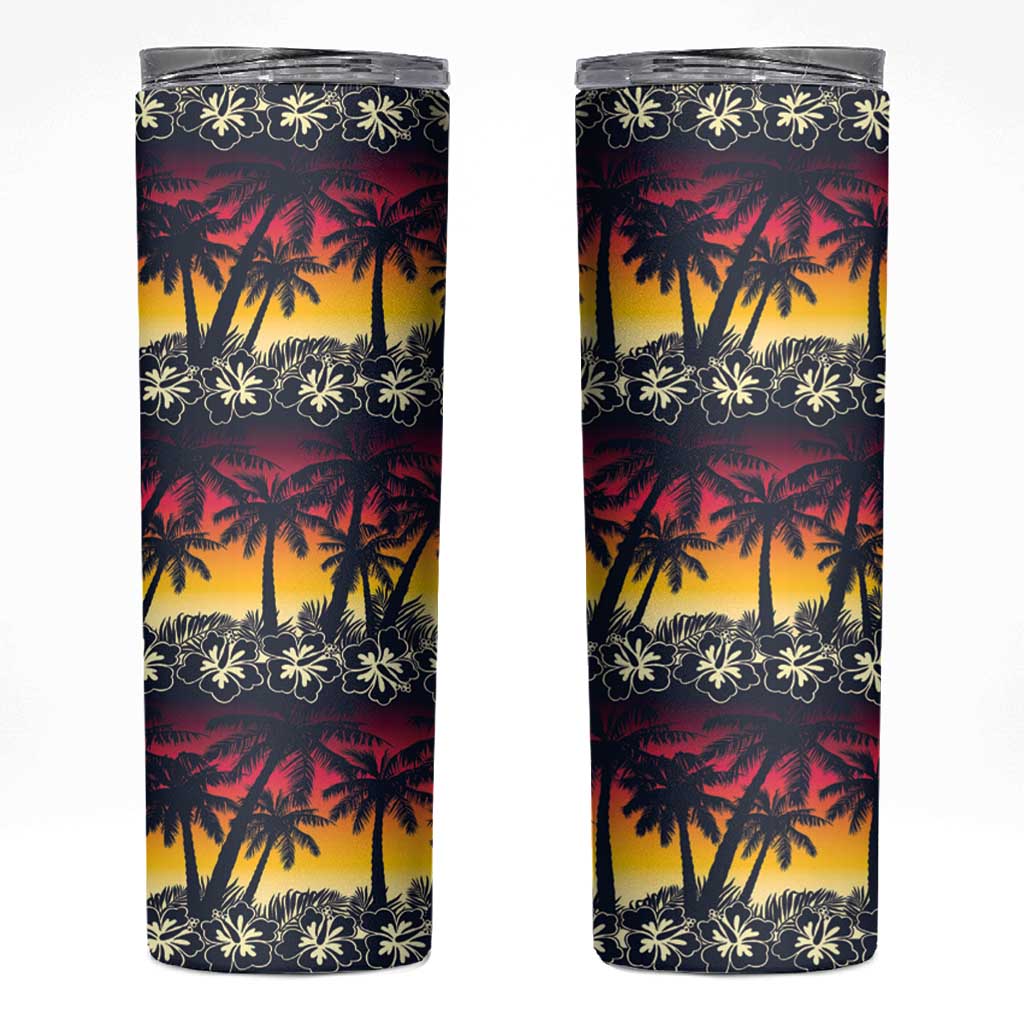 Hawaii Hibiscus Palm Tree Sunset Skinny Tumbler Tropical Style - Wonder Print Shop