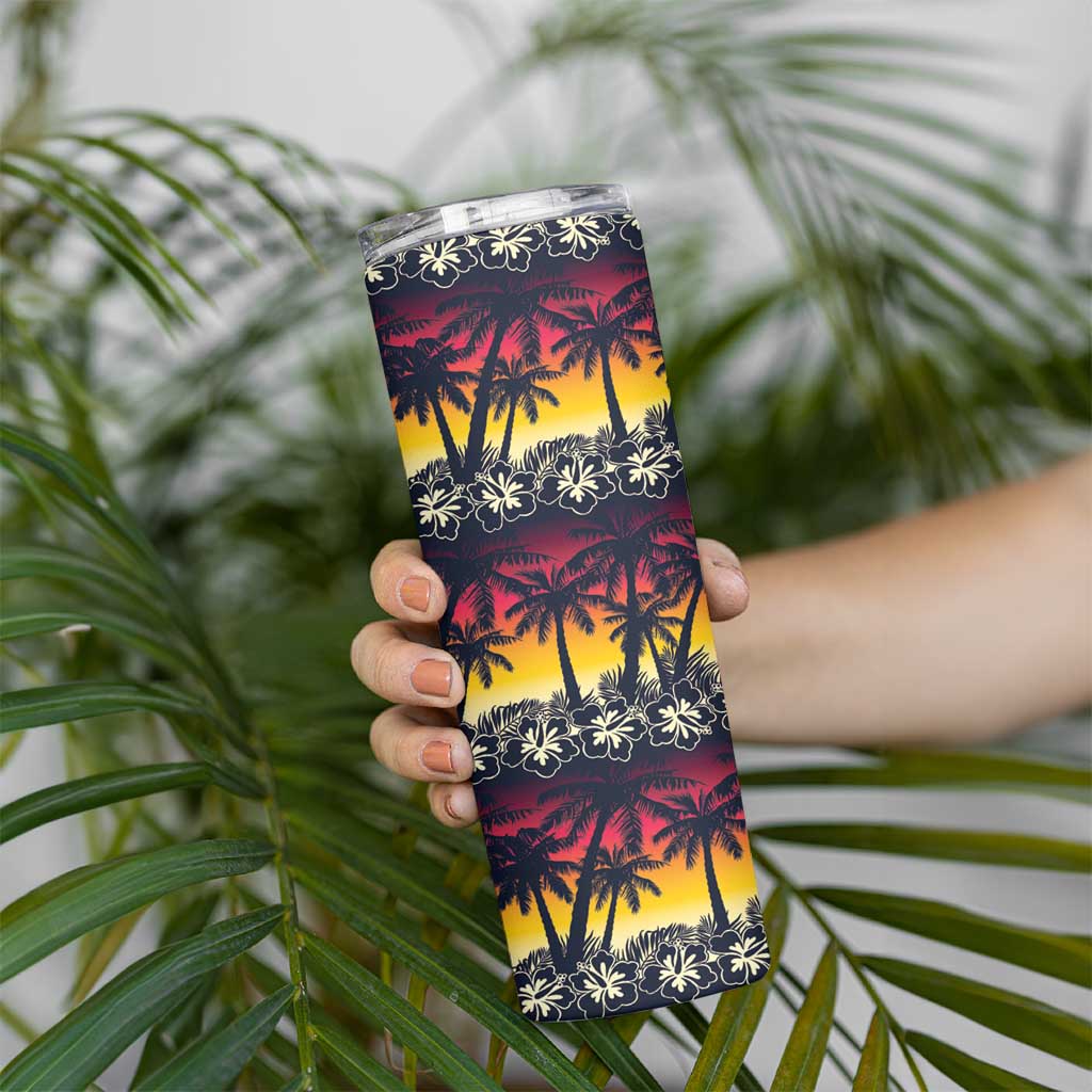 Hawaii Hibiscus Palm Tree Sunset Skinny Tumbler Tropical Style - Wonder Print Shop