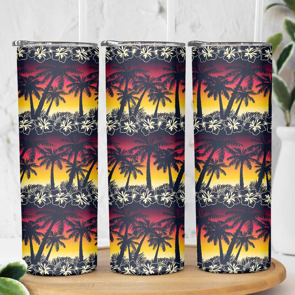 Hawaii Hibiscus Palm Tree Sunset Skinny Tumbler Tropical Style - Wonder Print Shop