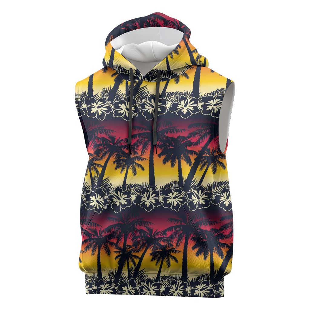 Hawaii Hibiscus Palm Tree Sunset Sleeveless Hoodie Tropical Style - Wonder Print Shop