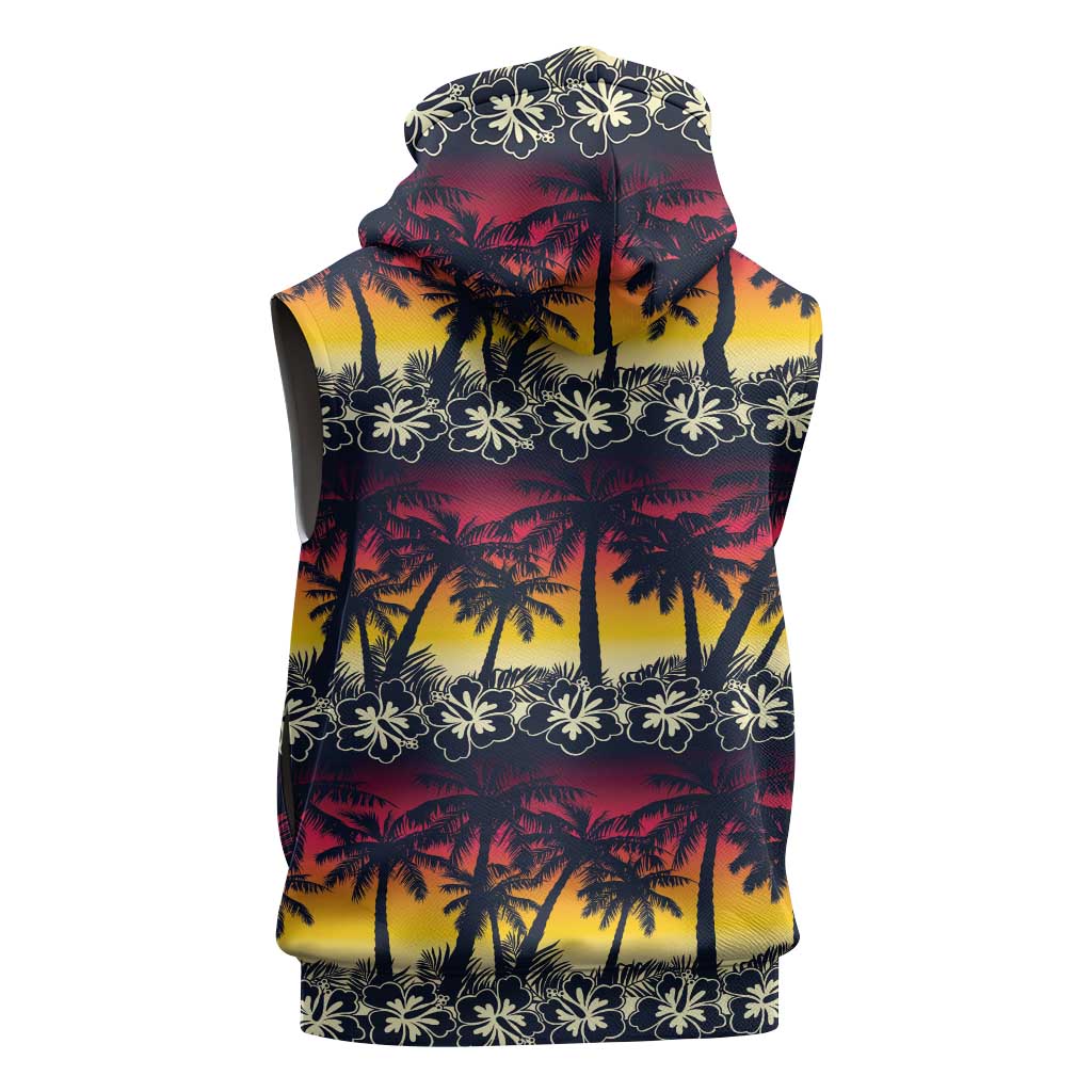 Hawaii Hibiscus Palm Tree Sunset Sleeveless Hoodie Tropical Style - Wonder Print Shop