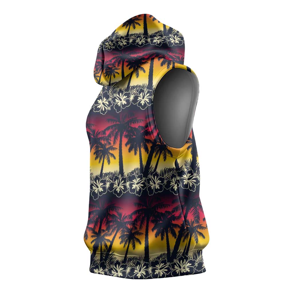 Hawaii Hibiscus Palm Tree Sunset Sleeveless Hoodie Tropical Style - Wonder Print Shop