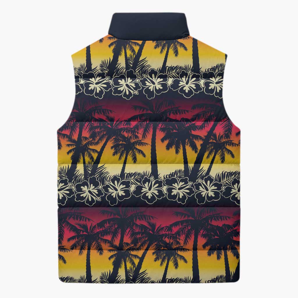 Hawaii Hibiscus Palm Tree Sunset Sleeveless Puffer Jacket Tropical Style - Wonder Print Shop