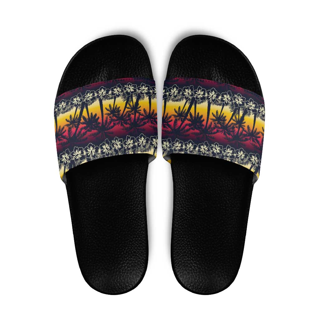 Hawaii Hibiscus Palm Tree Sunset Slide Sandals Tropical Style - Wonder Print Shop