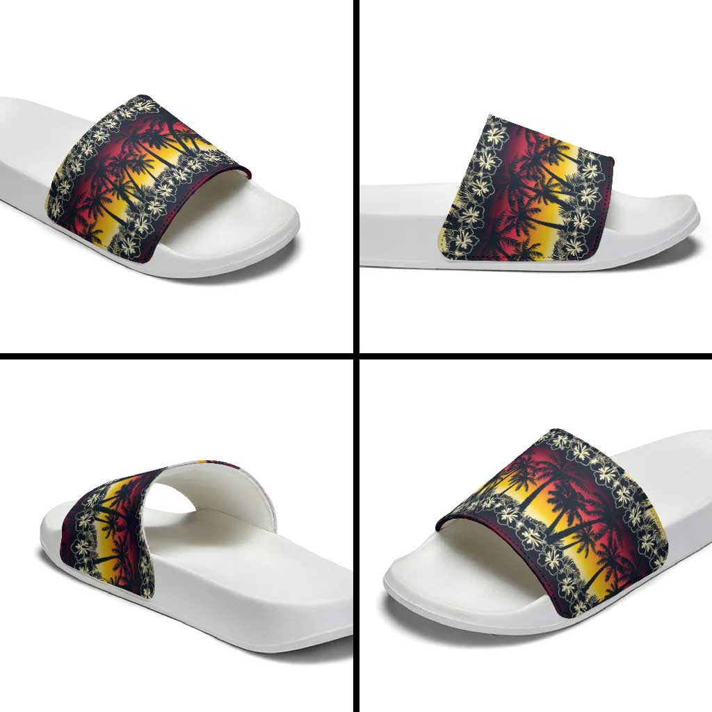 Hawaii Hibiscus Palm Tree Sunset Slide Sandals Tropical Style - Wonder Print Shop