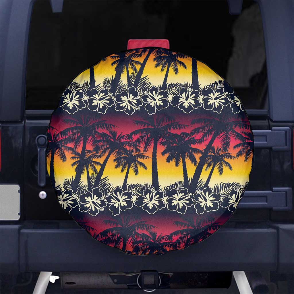 Hawaii Hibiscus Palm Tree Sunset Spare Tire Cover Tropical Style - Wonder Print Shop