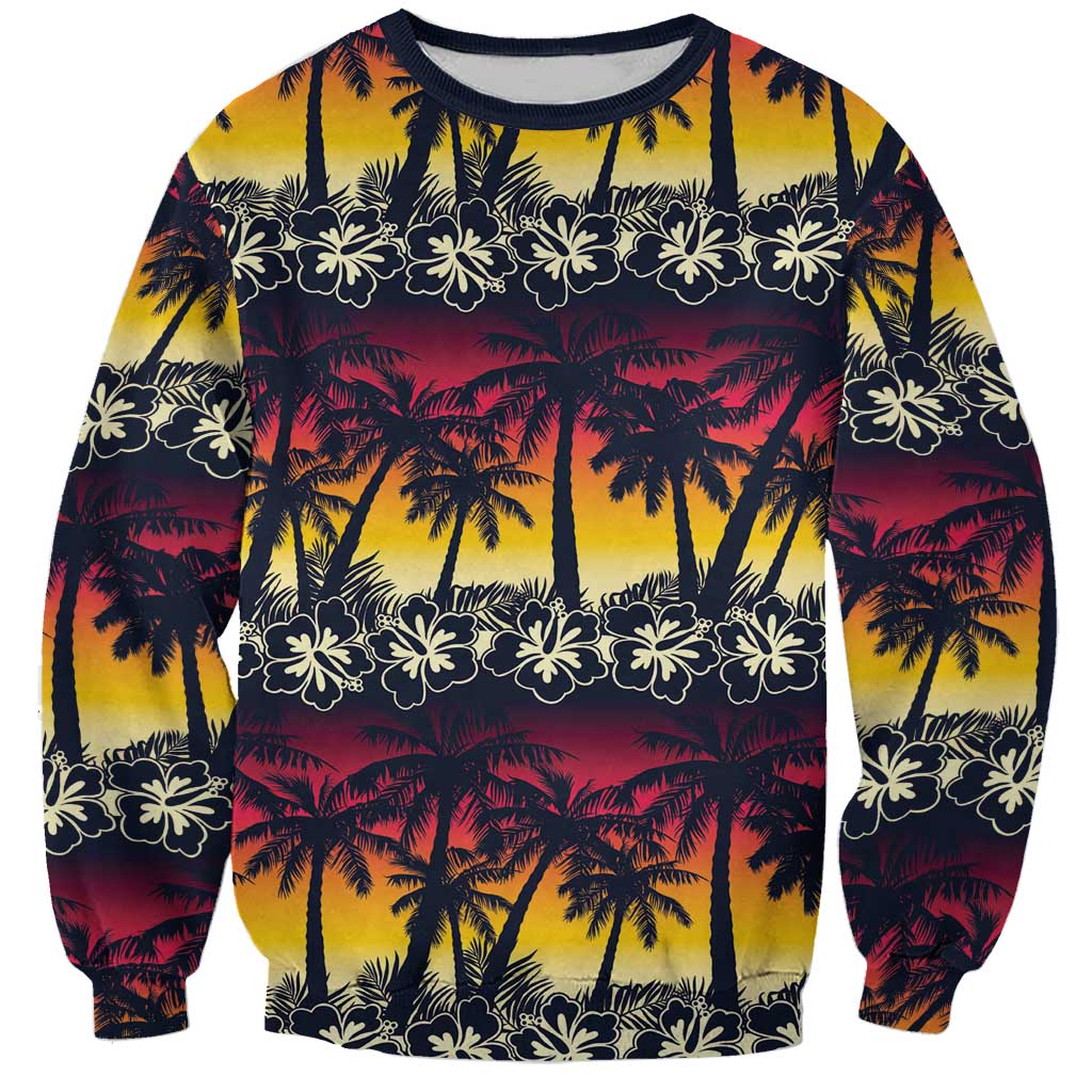Hawaii Hibiscus Palm Tree Sunset Sweatshirt Tropical Style - Wonder Print Shop