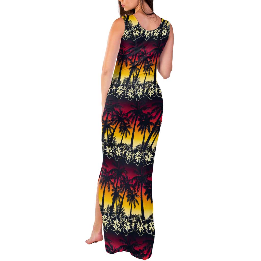 Hawaii Hibiscus Palm Tree Sunset Tank Maxi Dress Tropical Style - Wonder Print Shop