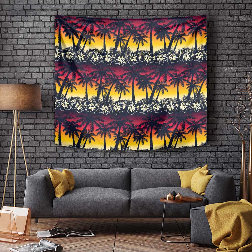 Hawaii Hibiscus Palm Tree Sunset Tapestry Tropical Style - Wonder Print Shop