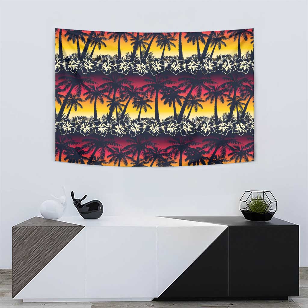Hawaii Hibiscus Palm Tree Sunset Tapestry Tropical Style - Wonder Print Shop