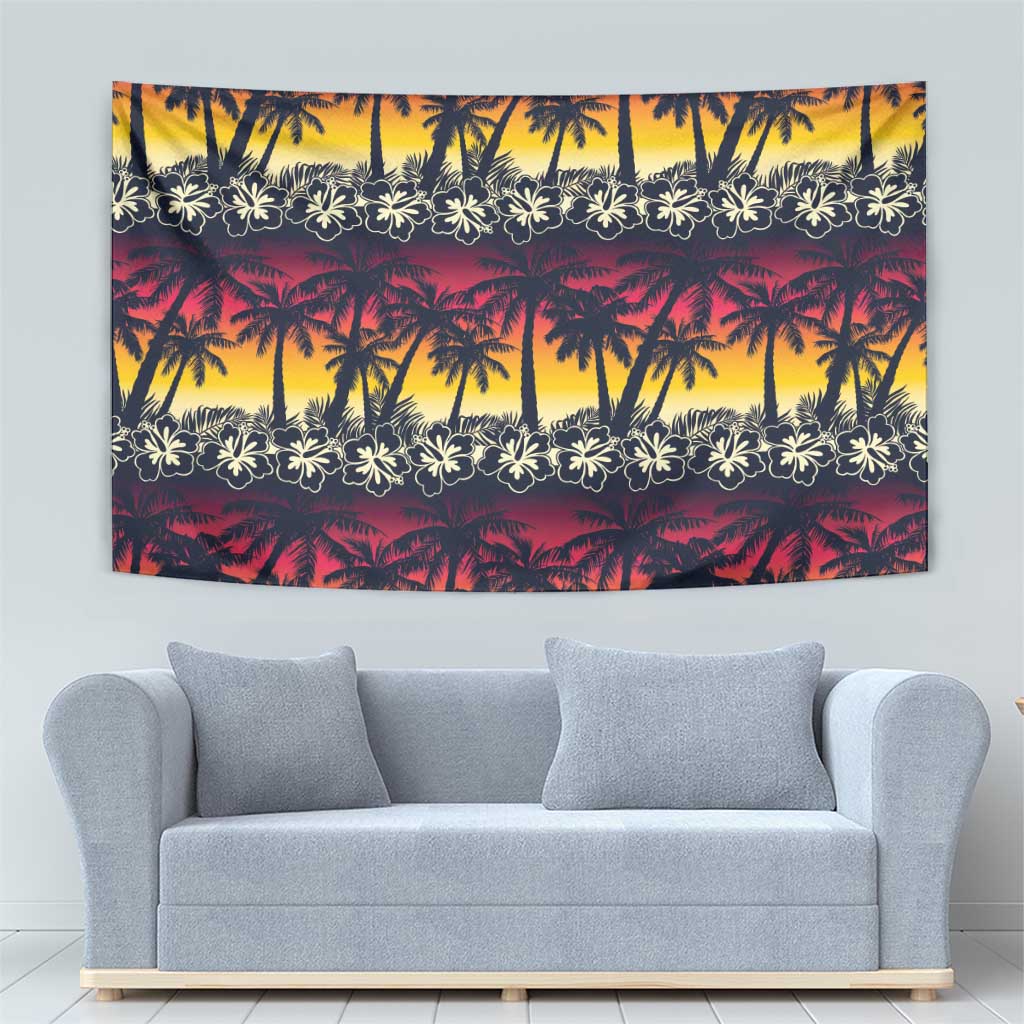 Hawaii Hibiscus Palm Tree Sunset Tapestry Tropical Style - Wonder Print Shop