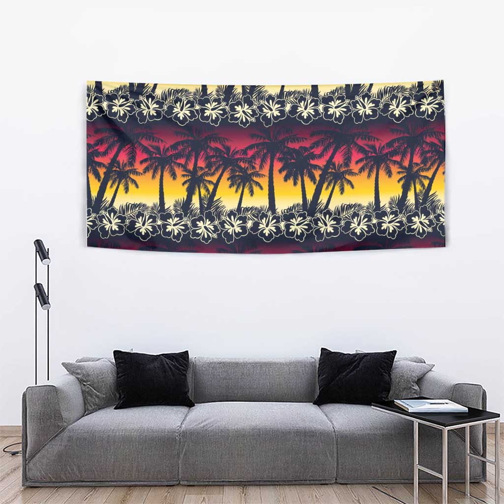 Hawaii Hibiscus Palm Tree Sunset Tapestry Tropical Style - Wonder Print Shop