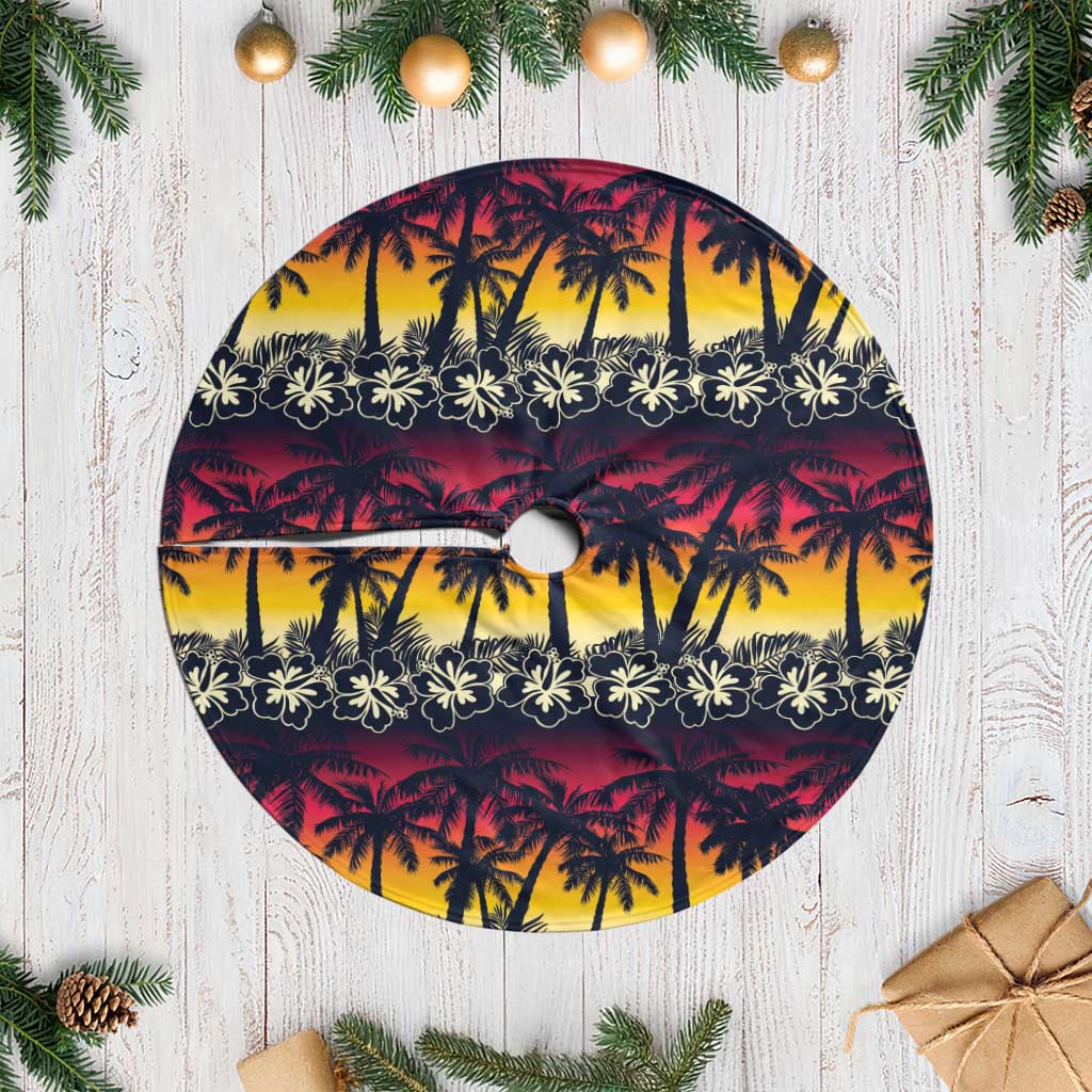 Hawaii Hibiscus Palm Tree Sunset Tree Skirt Tropical Style - Wonder Print Shop